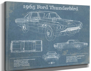 14" x 11" / Stretched Canvas Wrap Cutler West 1965 Ford Thunderbird Blueprint Vintage Auto Print