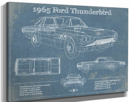 14" x 11" / Stretched Canvas Wrap Cutler West 1965 Ford Thunderbird Blueprint Vintage Auto Print