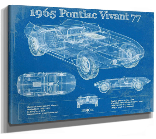 14" x 11" / Stretched Canvas Wrap Cutler West 1965 Pontiac Vivant 77 Vintage Blueprint Auto Print
