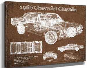14" x 11" / Stretched Canvas Wrap Cutler West 1966 Chevelle Chevelle (Malibu) SS-396 Hardtop Coupe Original Blueprint Art