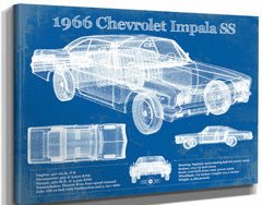 14" x 11" / Stretched Canvas Wrap Cutler West 1966 Chevrolet Impala SS Blueprint Vintage Auto Print