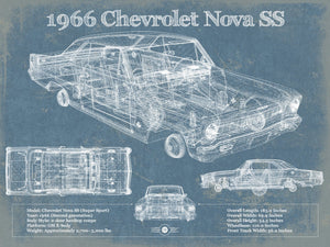 14" x 11" / Unframed Cutler West 1966 Chevrolet Nova SS Blueprint Vintage Auto Patent Print