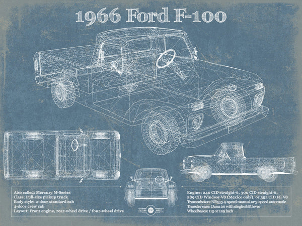 Cutler West 1966 Ford F-100 Vintage Blueprint Auto Print