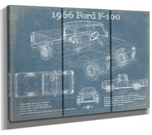 36" x 24" / 3 Panel Canvas Wrap Cutler West 1966 Ford F-100 Vintage Blueprint Auto Print