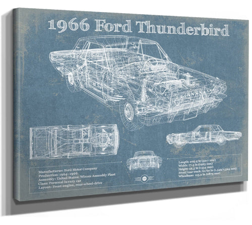 14" x 11" / Stretched Canvas Wrap Cutler West 1966 Ford Thunderbird Blueprint Vintage Auto Print