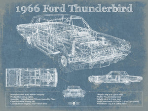 14" x 11" / Unframed Cutler West 1966 Ford Thunderbird Blueprint Vintage Auto Print