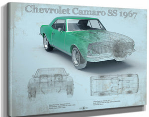 14" x 11" / Stretched Canvas Wrap Cutler West 1967 Camaro SS 1967 Original Vintage Car Print