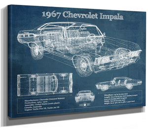 14" x 11" / Stretched Canvas Wrap Cutler West 1967 Chevrolet Impala Blueprint Vintage Auto Print