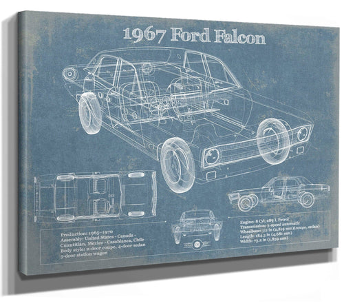14" x 11" / Stretched Canvas Wrap Cutler West 1967 Ford Falcon Coupe Blueprint Vintage Auto Print