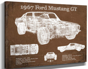 14" x 11" / Stretched Canvas Wrap Cutler West 1967 Ford Mustang GT Blueprint Vintage Auto Print