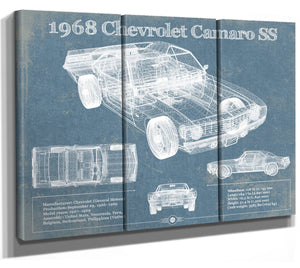 36" x 24" / 3 Panel Canvas Wrap Cutler West 1968 Chevrolet Camaro SS Original Vintage Car Print