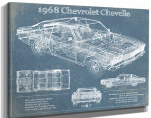 14" x 11" / Stretched Canvas Wrap Cutler West 1968 Chevrolet Chevelle Original Blueprint Art