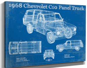 14" x 11" / Stretched Canvas Wrap Cutler West 1968 Chevy C10 Pickup Panel Truck Vintage Blueprint