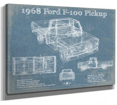 14" x 11" / Stretched Canvas Wrap Cutler West 1968 Ford F-100 Pickup Vintage Blueprint Auto Print