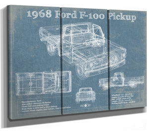 36" x 24" / 3 Panel Canvas Wrap Cutler West 1968 Ford F-100 Pickup Vintage Blueprint Auto Print