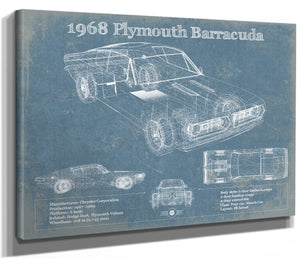 14" x 11" / Stretched Canvas Wrap Cutler West 1968 Plymouth Barracuda Original Blueprint Art