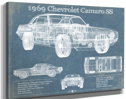 14" x 11" / Stretched Canvas Wrap Cutler West 1969 Chevrolet Camaro SS Original Vintage Car Print