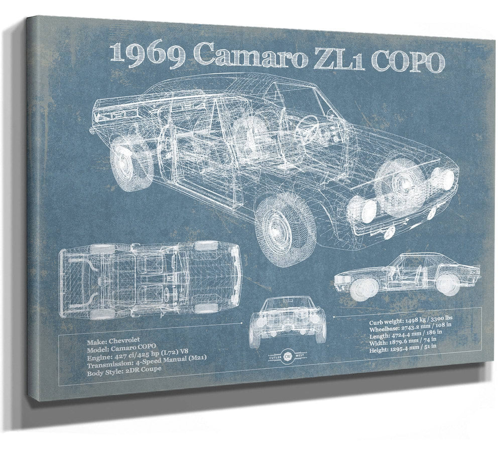 14" x 11" / Stretched Canvas Wrap Cutler West 1969 Chevrolet Camaro ZL1 COPO Original Vintage Car Print