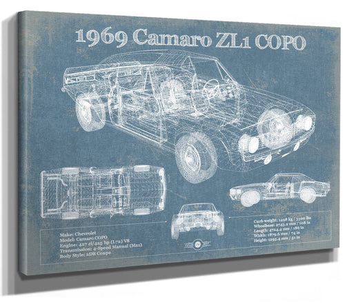 14" x 11" / Stretched Canvas Wrap Cutler West 1969 Chevrolet Camaro ZL1 COPO Original Vintage Car Print