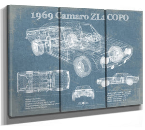 36" x 24" / 3 Panel Canvas Wrap Cutler West 1969 Chevrolet Camaro ZL1 COPO Original Vintage Car Print