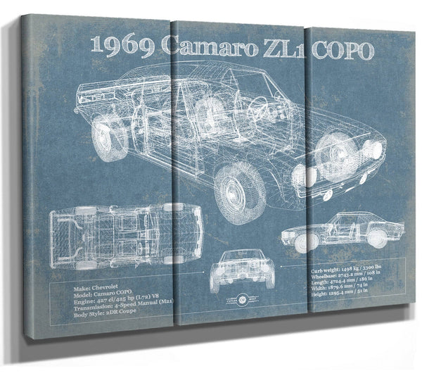 36" x 24" / 3 Panel Canvas Wrap Cutler West 1969 Chevrolet Camaro ZL1 COPO Original Vintage Car Print