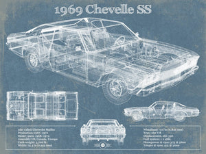 14" x 11" / Unframed Cutler West 1969 Chevrolet Chevelle SS Original Blueprint Art
