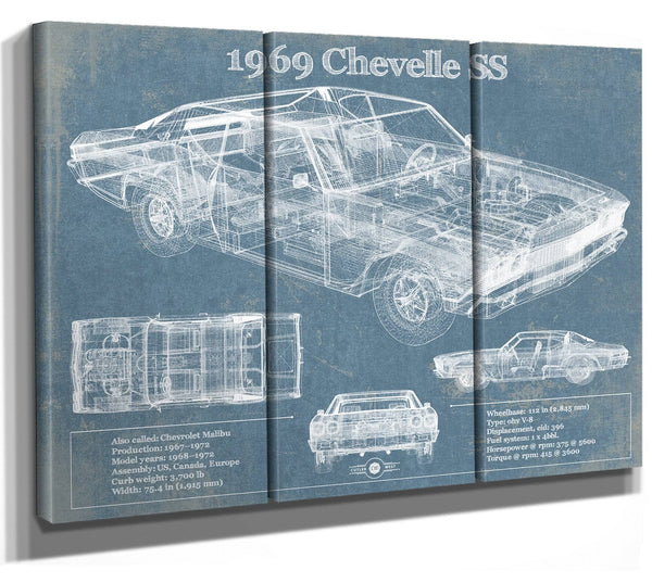 36" x 24" / 3 Panel Canvas Wrap Cutler West 1969 Chevrolet Chevelle SS Original Blueprint Art