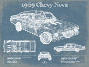 14" x 11" / Unframed Cutler West 1969 Chevrolet Nova SS Blueprint Vintage Auto Patent Print