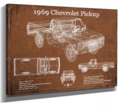 14" x 11" / Stretched Canvas Wrap Cutler West 1969 Chevy Shortbox Pickup Vintage Blueprint Auto Print