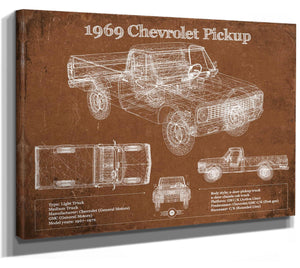 14" x 11" / Stretched Canvas Wrap Cutler West 1969 Chevy Shortbox Pickup Vintage Blueprint Auto Print