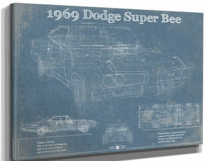14" x 11" / Stretched Canvas Wrap Cutler West 1969 Dodge Super Bee Blueprint Vintage Auto Print