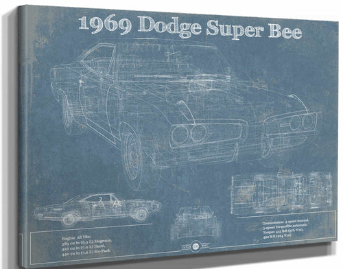14" x 11" / Stretched Canvas Wrap Cutler West 1969 Dodge Super Bee Blueprint Vintage Auto Print