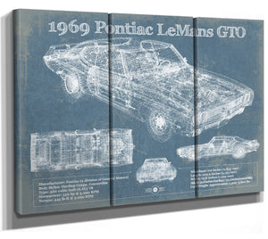 36" x 24" / 3 Panel Canvas Wrap Cutler West 1969 Pontiac LeMans GTO Vintage Auto Print