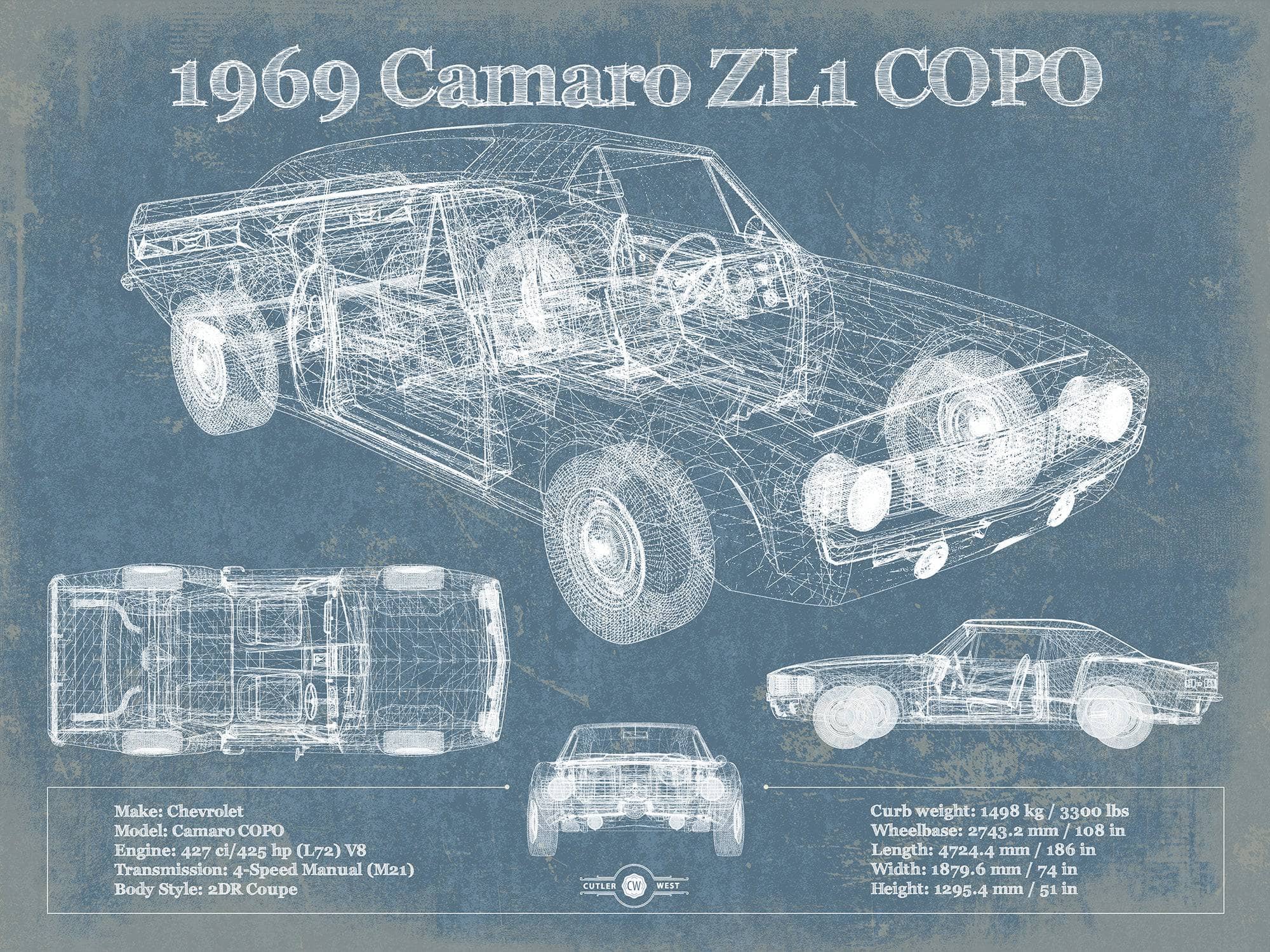 1969 Chevrolet Camaro ZL1 COPO Original Vintage Car Print