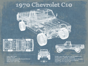 14" x 11" / Unframed Cutler West 1970 Chevrolet C10 Pickup Vintage Blueprint Auto Print