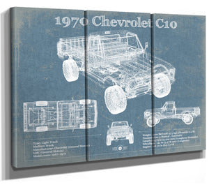 36" x 24" / 3 Panel Canvas Wrap Cutler West 1970 Chevrolet C10 Pickup Vintage Blueprint Auto Print
