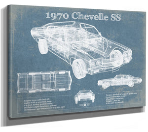 14" x 11" / Stretched Canvas Wrap Cutler West 1970 Chevrolet Chevelle SS Original Blueprint Art