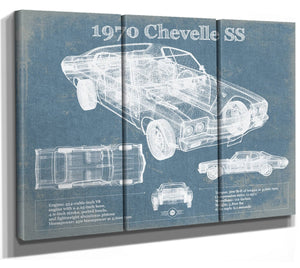 36" x 24" / 3 Panel Canvas Wrap Cutler West 1970 Chevrolet Chevelle SS Original Blueprint Art