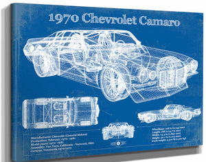 14" x 11" / Stretched Canvas Wrap Cutler West 1970 Chevrolet Split Bumper Camaro Blueprint Vintage Auto Patent Print