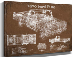 14" x 11" / Stretched Canvas Wrap Cutler West 1970 Ford F100 Vintage Blueprint Auto Print