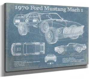 14" x 11" / Stretched Canvas Wrap Cutler West 1970 Ford Mustang Mach 1 Vintage Blueprint Auto Print