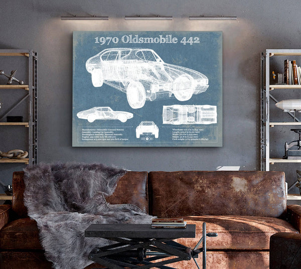 Cutler West 1970 Oldsmobile 442 Vintage Blueprint Auto Print