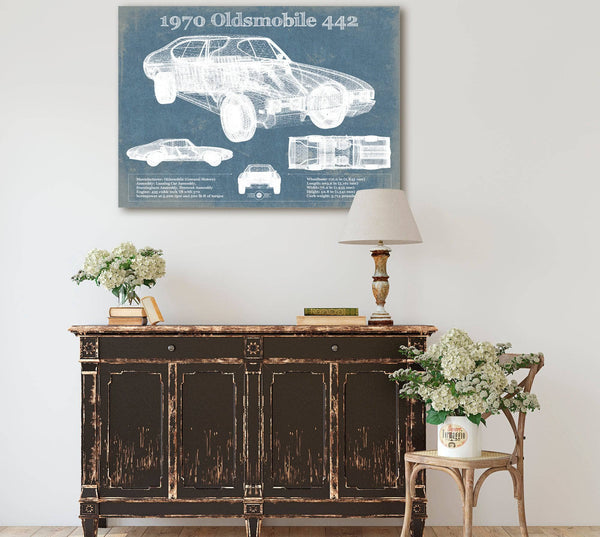 Cutler West 1970 Oldsmobile 442 Vintage Blueprint Auto Print