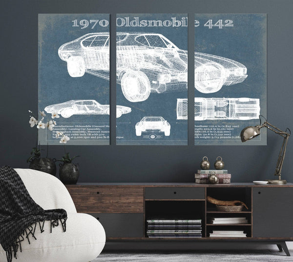 Cutler West 1970 Oldsmobile 442 Vintage Blueprint Auto Print