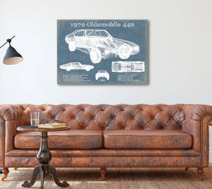 Cutler West 1970 Oldsmobile 442 Vintage Blueprint Auto Print