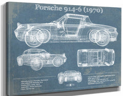14" x 11" / Stretched Canvas Wrap Cutler West 1970 Porsche 914-6 Vintage Blueprint Auto Print