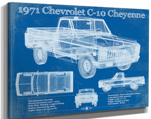 14" x 11" / Stretched Canvas Wrap Cutler West 1971 Chevrolet C-10 Cheyenne Original Blueprint Art