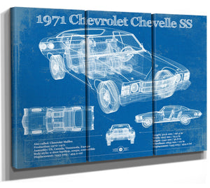 36" x 24" / 3 Panel Canvas Wrap Cutler West 1971 Chevrolet Chevelle SS 454 Original Blueprint Art