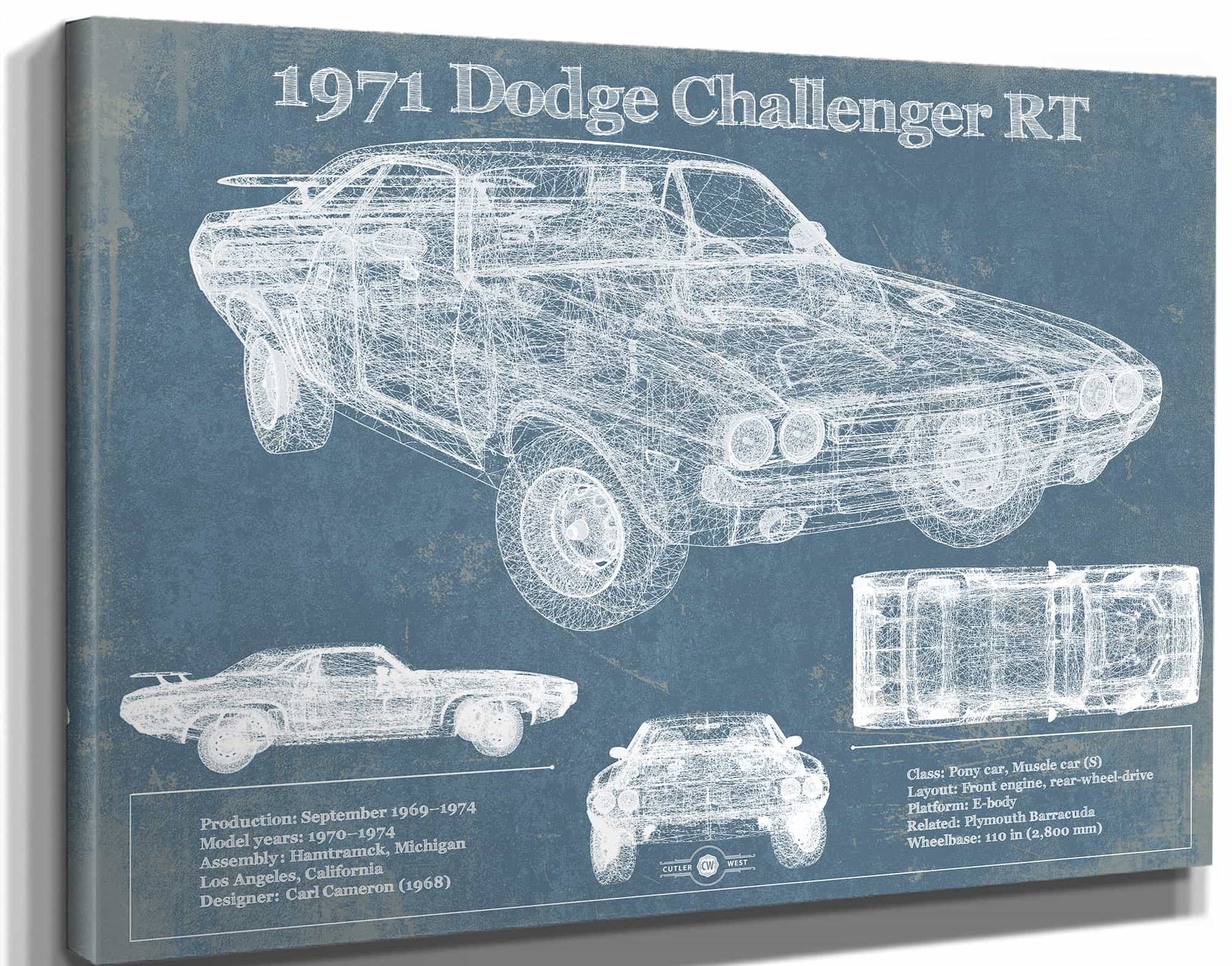 1971 Dodge Challenger Rt Car Blueprint Patent Original Art by