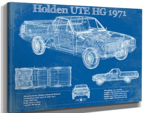 14" x 11" / Stretched Canvas Wrap Cutler West 1971 Holden HG Belmont ute Vintage Auto Print